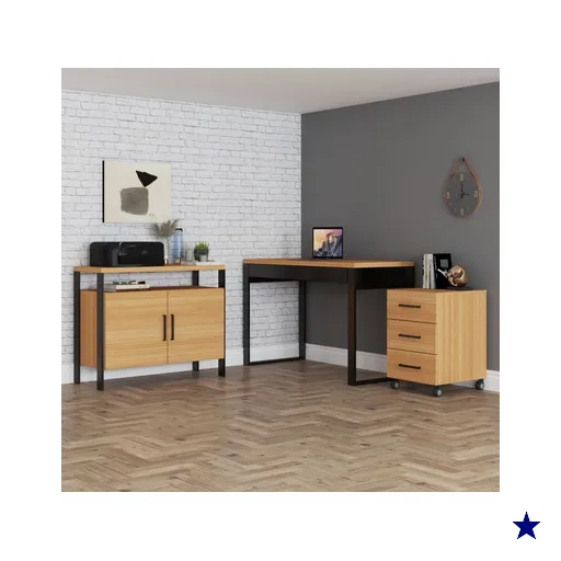 Conjunto Home Office 3 Peças 100% Mdf Pratice Freijó - Pradel