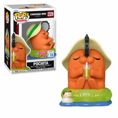 Boneco Funko Pop! Exclusivo Sdcc Chainsaw Man Pochita Com Chapéu De Sol