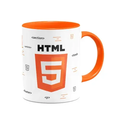 Caneca, Dev, HTML, Cerâmica, 325ml, B-Orange