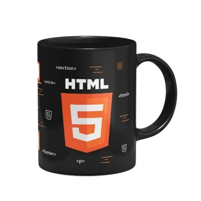 Caneca Dev, HTML 5, Cerâmica, 325ml, Preta