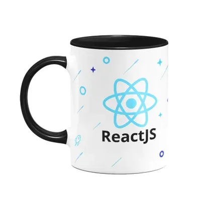 Caneca React Js, Cerâmica, 325ml, B-Black