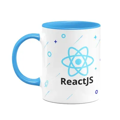 Caneca, Dev, React Js, Cerâmica, 325ml, B-Blue