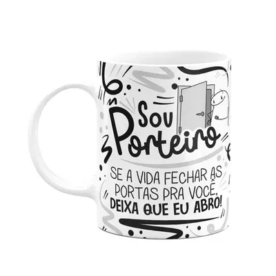 Caneca Flork Profissões,Sou Porteiro - Branca