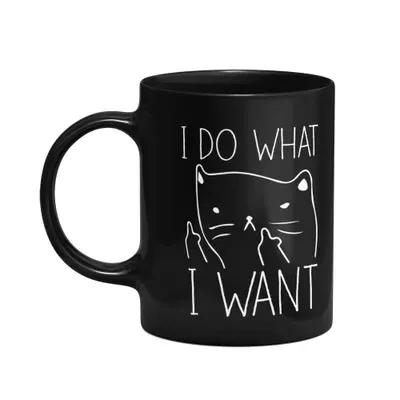 Caneca Divertida Gato - I Do What I Want - Preta
