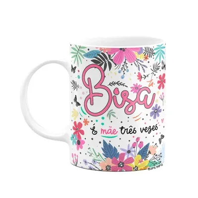 Caneca Floral Família - Bisa, É Mãe Três Vezes