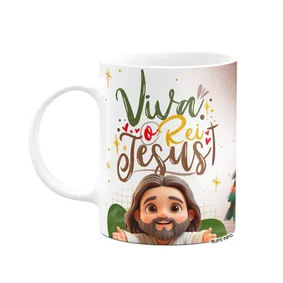 Caneca Natal Com Jesus - Viva O Rei Jesus.