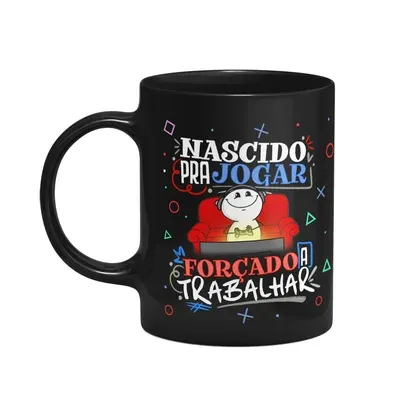 Caneca Gamer Funny - Nascido Para Jogar Video Game - Preta