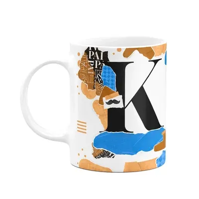 Caneca Do Pai - Inicial Do Nome Letra K - Bg-blue