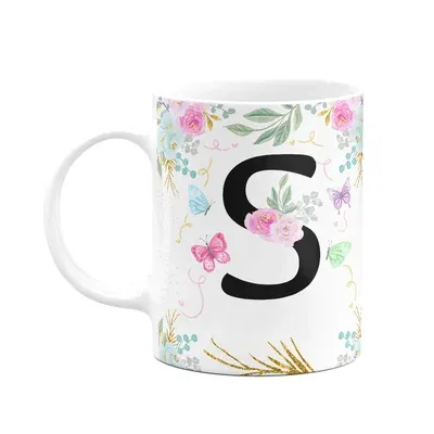 Caneca Floral - Inicial Do Nome Letra S - 325ml