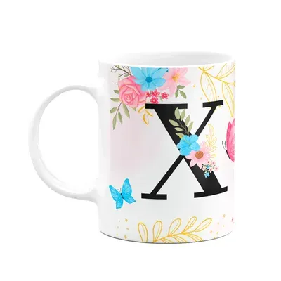 Caneca Floral Garden - Inicial Do Nome Letra X - 325ml