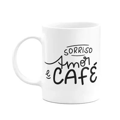 Caneca Motivação - Sorriso, Amor E Café - 325ml