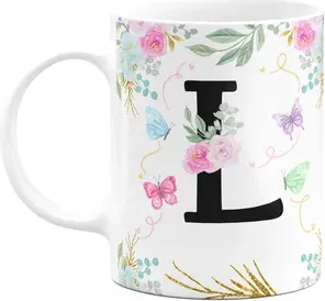 Caneca Floral - Inicial Do Nome Letra L - 325ml