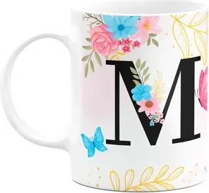 Caneca Floral Garden - Inicial Do Nome Letra M - 325ml