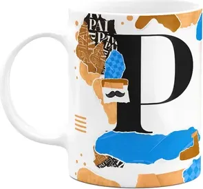 Caneca Do Pai - Inicial Do Nome Letra P - Bg-blue