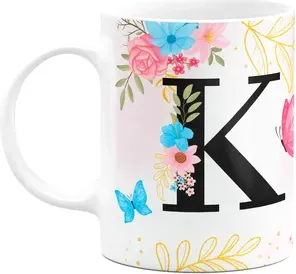 Caneca Floral Garden - Inicial Do Nome Letra K - 325ml