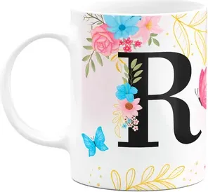 Caneca Floral Garden - Inicial Do Nome Letra R - 325ml