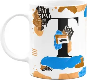 Caneca Do Pai - Inicial Do Nome Letra T - Bg-blue