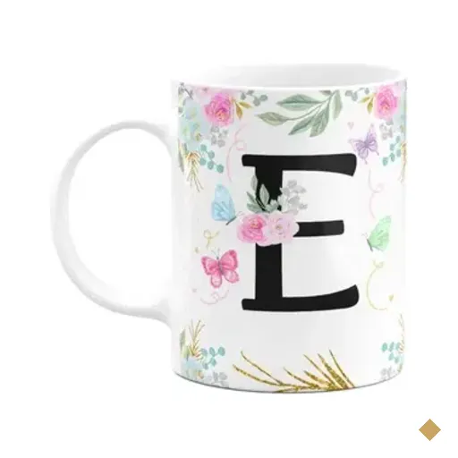 Caneca Floral - Inicial Do Nome Letra E - 325ml