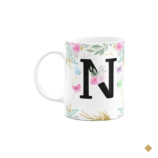 Caneca Floral - Inicial Do Nome Letra N - 325ml