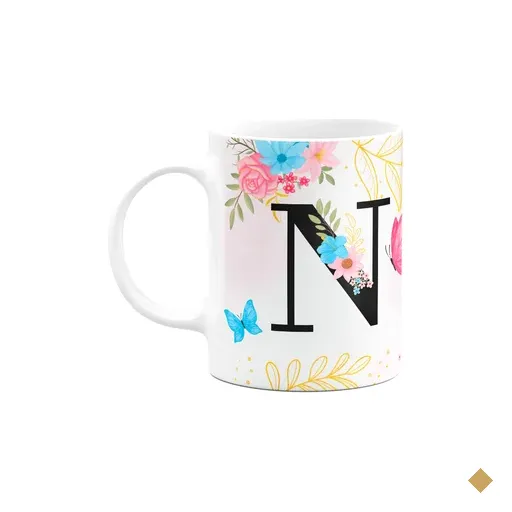 Caneca Floral Garden - Inicial Do Nome Letra N - 325ml