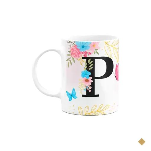 Caneca Floral Garden - Inicial Do Nome Letra P - 325ml