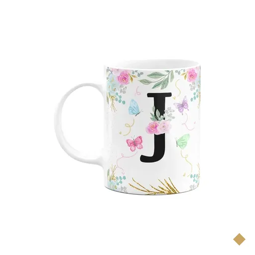 Caneca Floral - Inicial Do Nome Letra J - 325ml