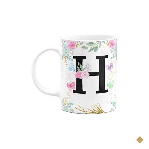 Caneca Floral - Inicial Do Nome Letra H - 325ml