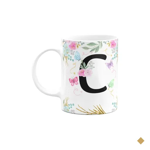 Caneca Floral - Inicial Do Nome Letra C - 325ml
