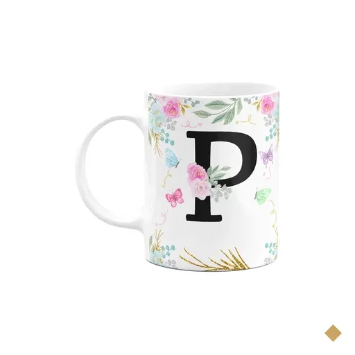 Caneca Floral - Inicial Do Nome Letra P - 325ml