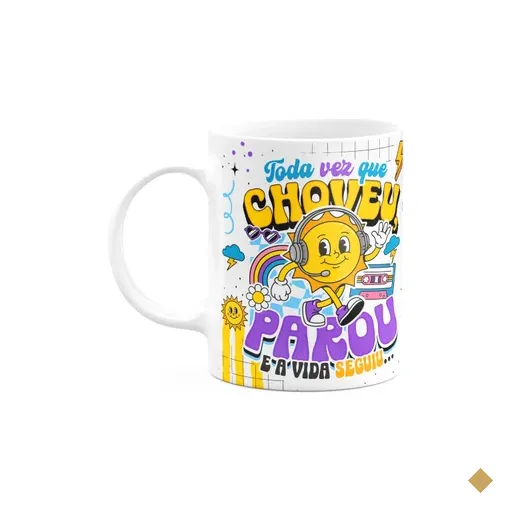 Caneca Divertida Vibes - Choveu, Parou E A Vida Seguiu