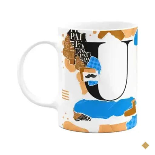 Caneca Do Pai - Inicial Do Nome Letra U - Bg-blue