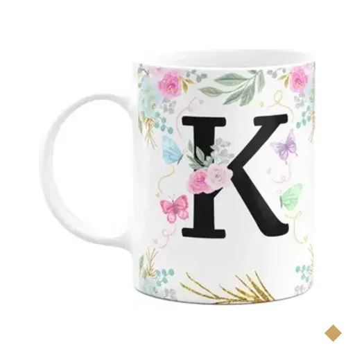 Caneca Floral - Inicial Do Nome Letra K - 325ml