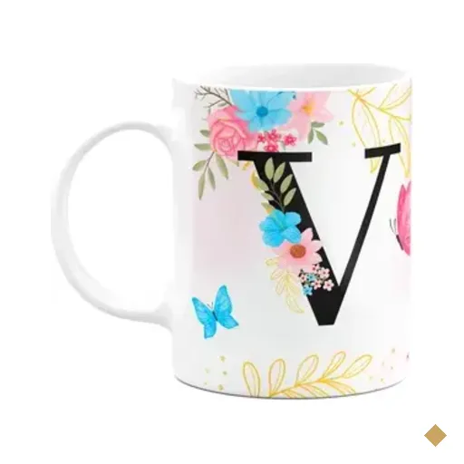 Caneca Floral Garden - Inicial Do Nome Letra V - 325ml
