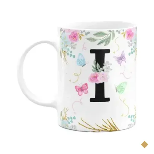 Caneca Floral - Inicial Do Nome Letra I - 325ml
