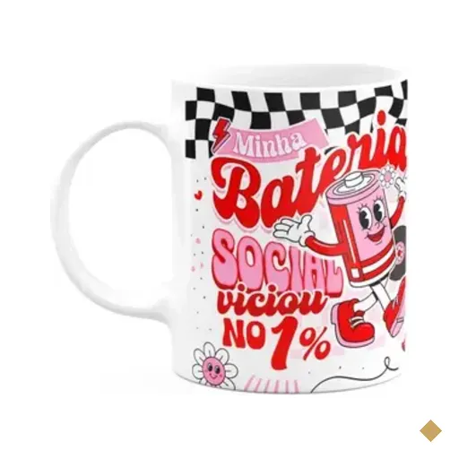 Caneca Divertida Vibes - Minha Bateria Social Viciou
