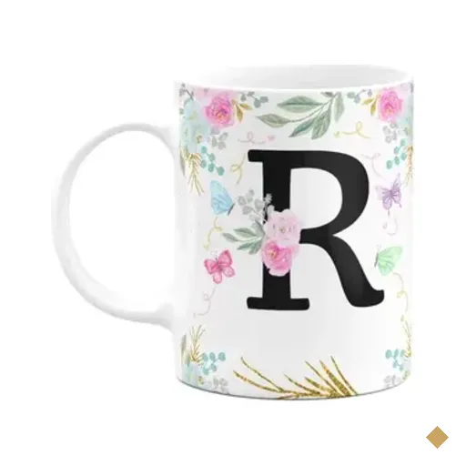 Caneca Floral - Inicial Do Nome Letra R - 325ml