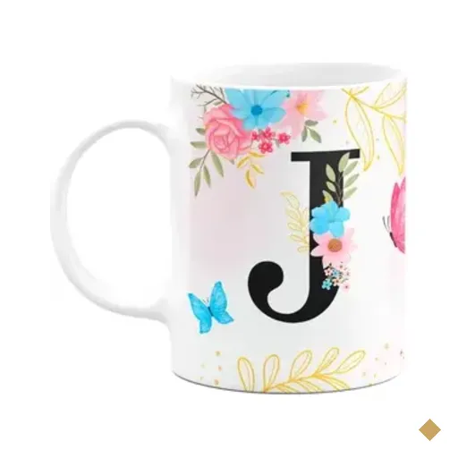 Caneca Floral Garden - Inicial Do Nome Letra J - 325ml