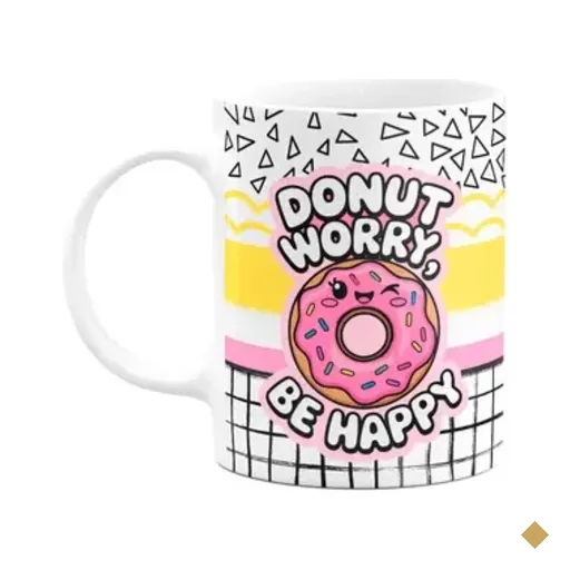 Caneca Divertida - Donut Worry, Be Happy - Dorme Que Passa