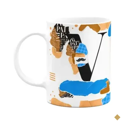 Caneca Do Pai - Inicial Do Nome Letra V - Bg-blue