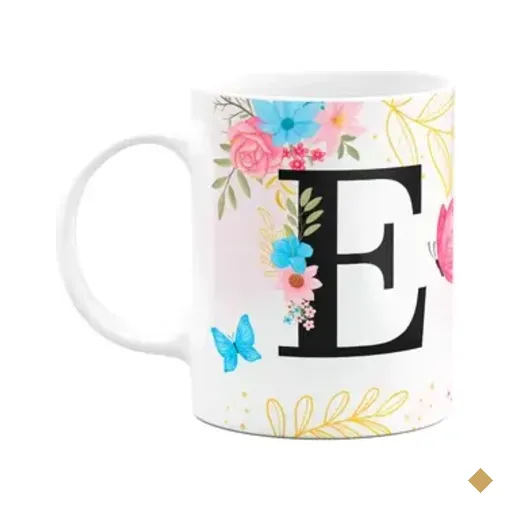 Caneca Floral Garden - Inicial Do Nome Letra E - 325ml