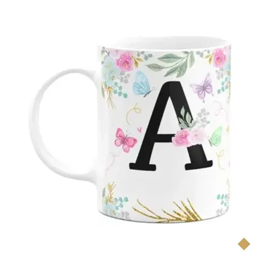 Caneca Floral - Inicial Do Nome Letra A - 325ml