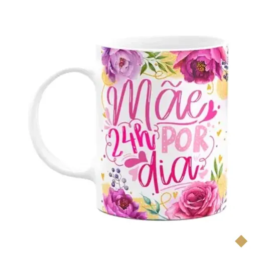 Caneca Floral Mães - Mãe 24 Horas Por Dia - 325ml M2