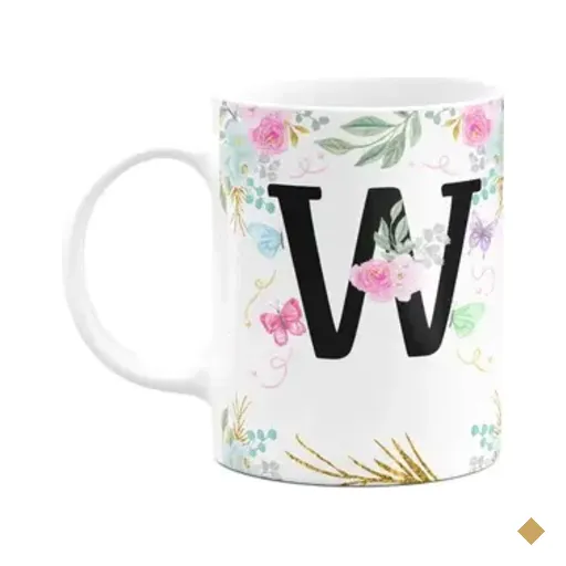 Caneca Floral - Inicial Do Nome Letra W - 325ml