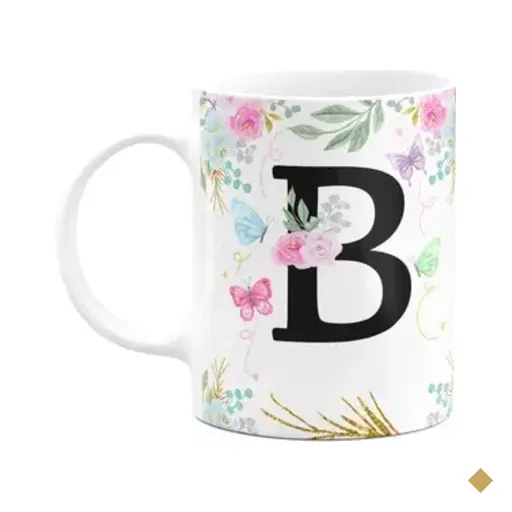 Caneca Floral - Inicial Do Nome Letra B - 325ml