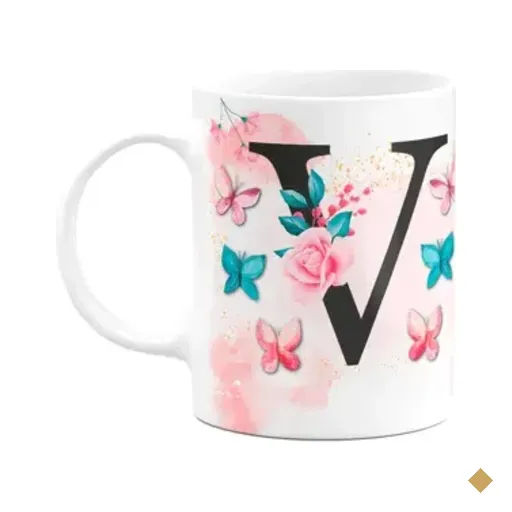 Caneca Butterfly - Inicial Do Nome Letra V - 325ml