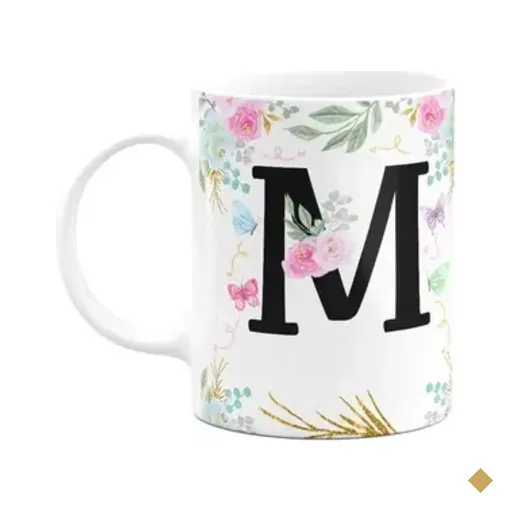 Caneca Floral - Inicial Do Nome Letra M - 325ml