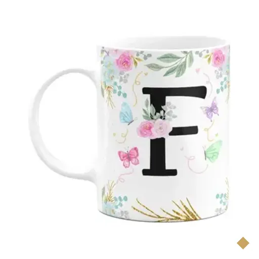 Caneca Floral - Inicial Do Nome Letra F - 325ml