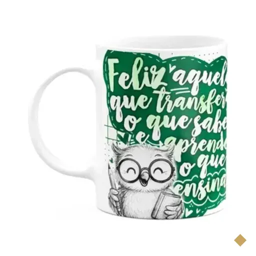 Caneca Professor Coruja - Feliz Aquele Que Ensina - M-green