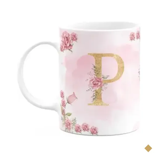 Caneca Floral Mães - Inicial Do Nome Letra P - 325ml