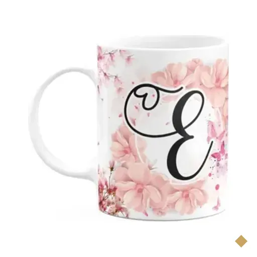 Caneca Floral Religiosa - Inicial Do Nome Letra E - 325ml